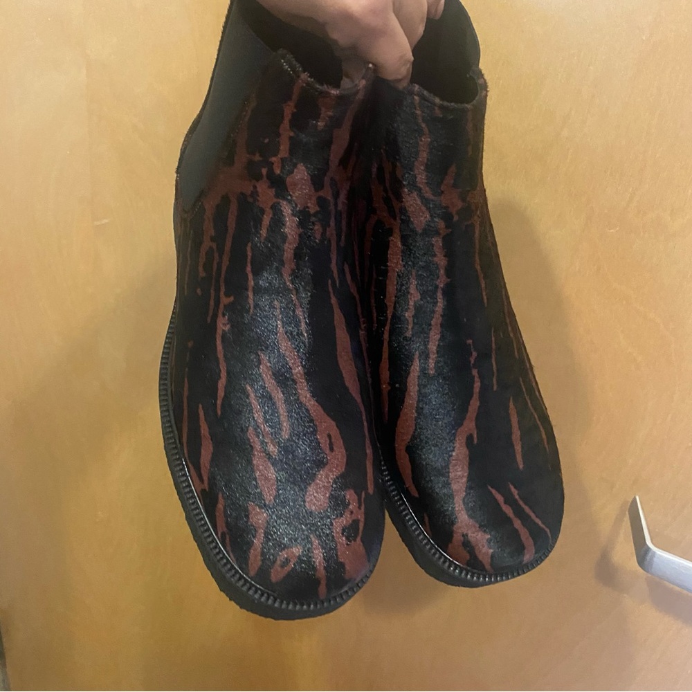 NWT STAUD | Chocolate Brown Palamino Zebra Print Calf Hair Ankle Boots, 7
